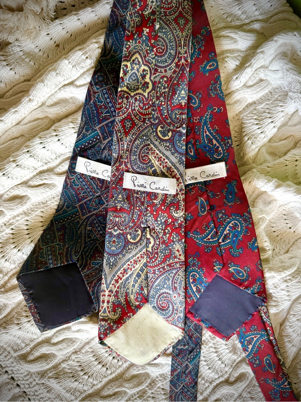 3 Pierre CARDIN Paisley Silk Tie Trio Vintage Necktie Lot